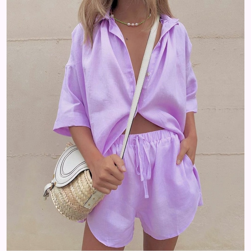 Chic Lavender Shirt and Shorts Set